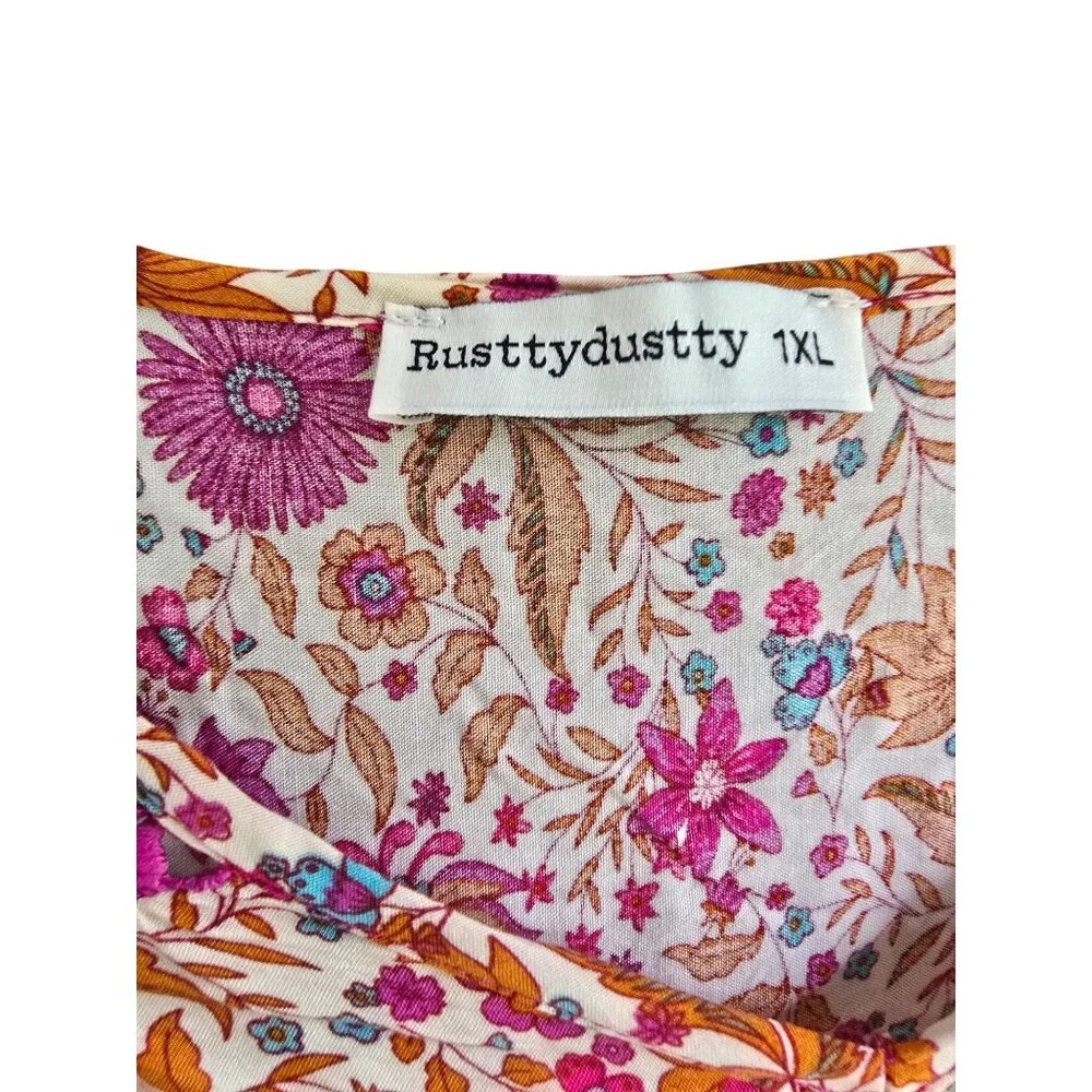 Rusttydustty Womens Off-Shoulder Boho Floral Print Blouse Multicolor 1XL - Picture 3 of 5